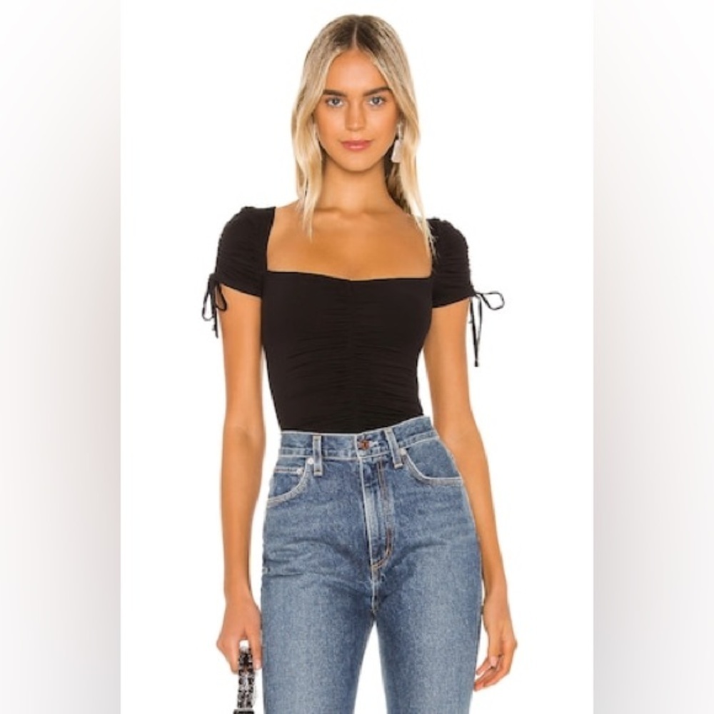 Lovers and Friends Jupiter Black Ruched Bodysuit size Small